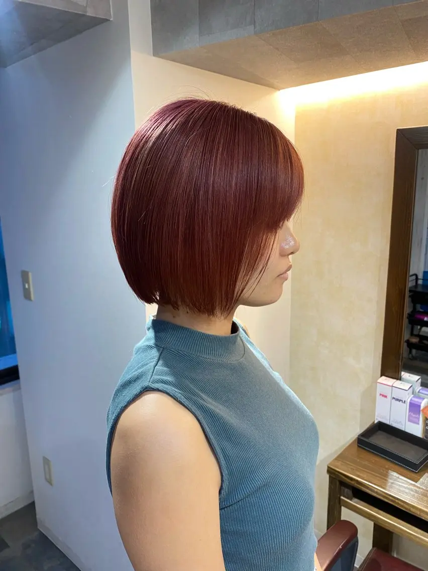 ショート カラー ブリーチ ハイトーンカラー ピンクカラー 縮毛矯正とレイヤー カット/杉村凜汰郎のヘアスタイル