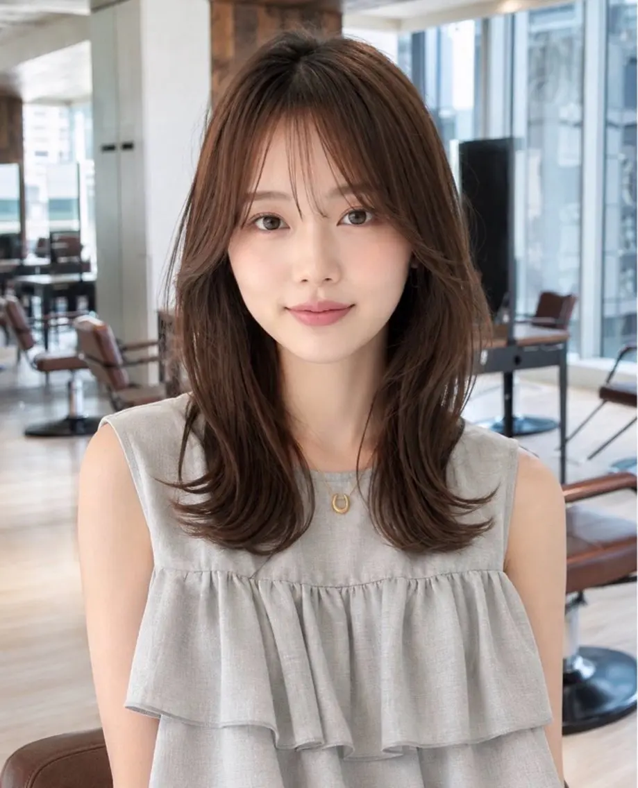 ミディアム カラー レイヤーカット 小顔カット 外ハネヘア カット ヘアカラー トリートメント 早野太陽 ミディアムカットのヘアスタイル