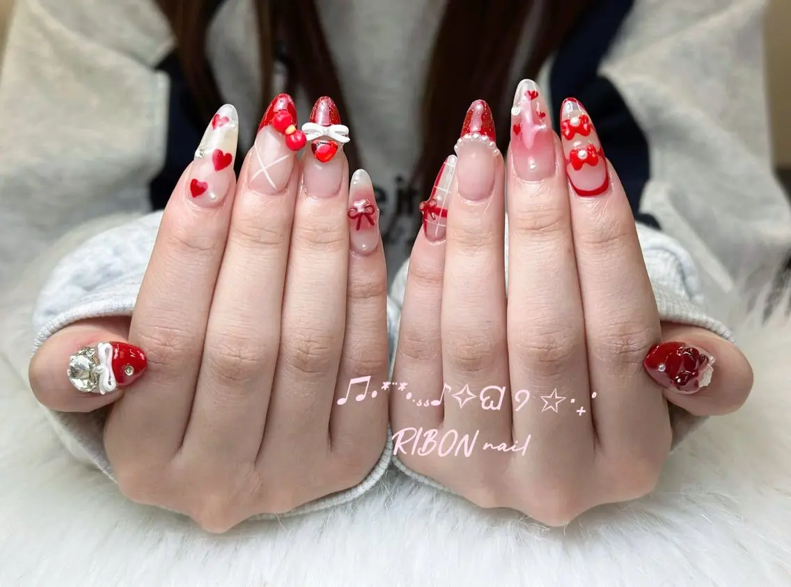 ネイル チークネイル 長さ出し フレンチネイル ジェルネイル グラデーション RIBON nail 高田馬場のネイルデザイン