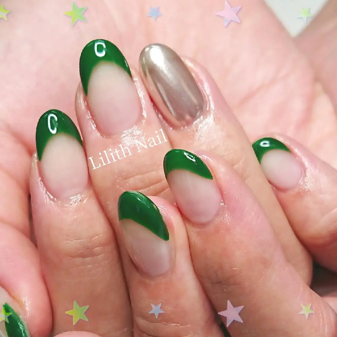 ネイル グリーン ハンドネイル Lilith Nailのネイルデザイン