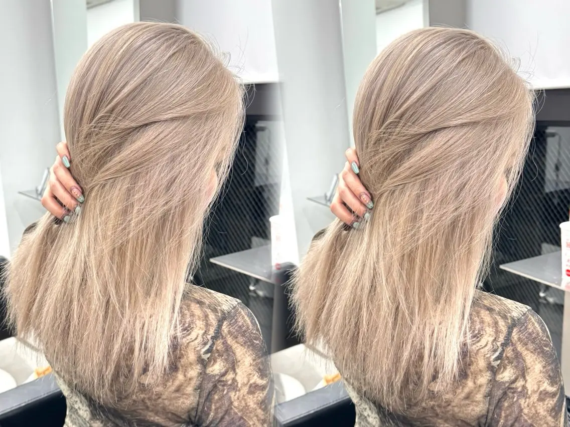 セミロング カラー ベージュカラー ブリーチ ミルクティーベージュ カット ヘアカラー ハイトーン/エクステ /職人/KENTAのヘアスタイル