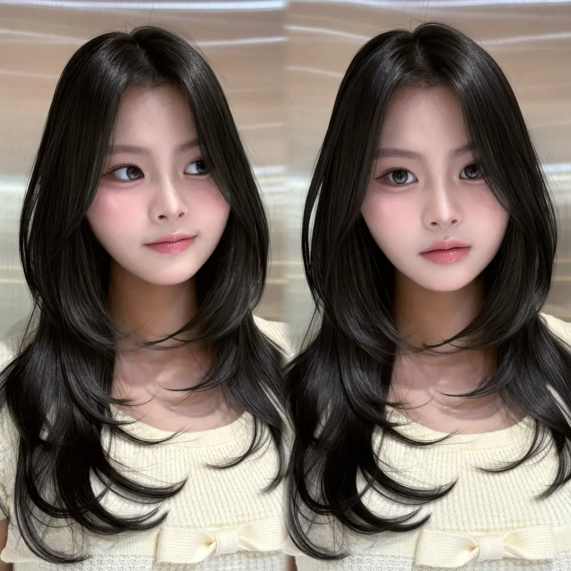 セミロング カラー グレージュ ハッシュカット カット ヘアカラー トリートメント ハッシュカット/ 水光艶カラー/RINのヘアスタイル