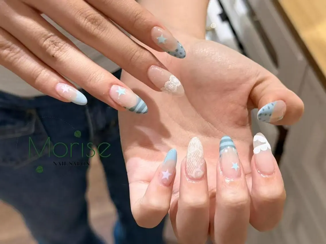ネイル 長さ出し フットネイル フレンチネイル ジェルネイル ガーリー MoriseNail 表参道のネイルデザイン