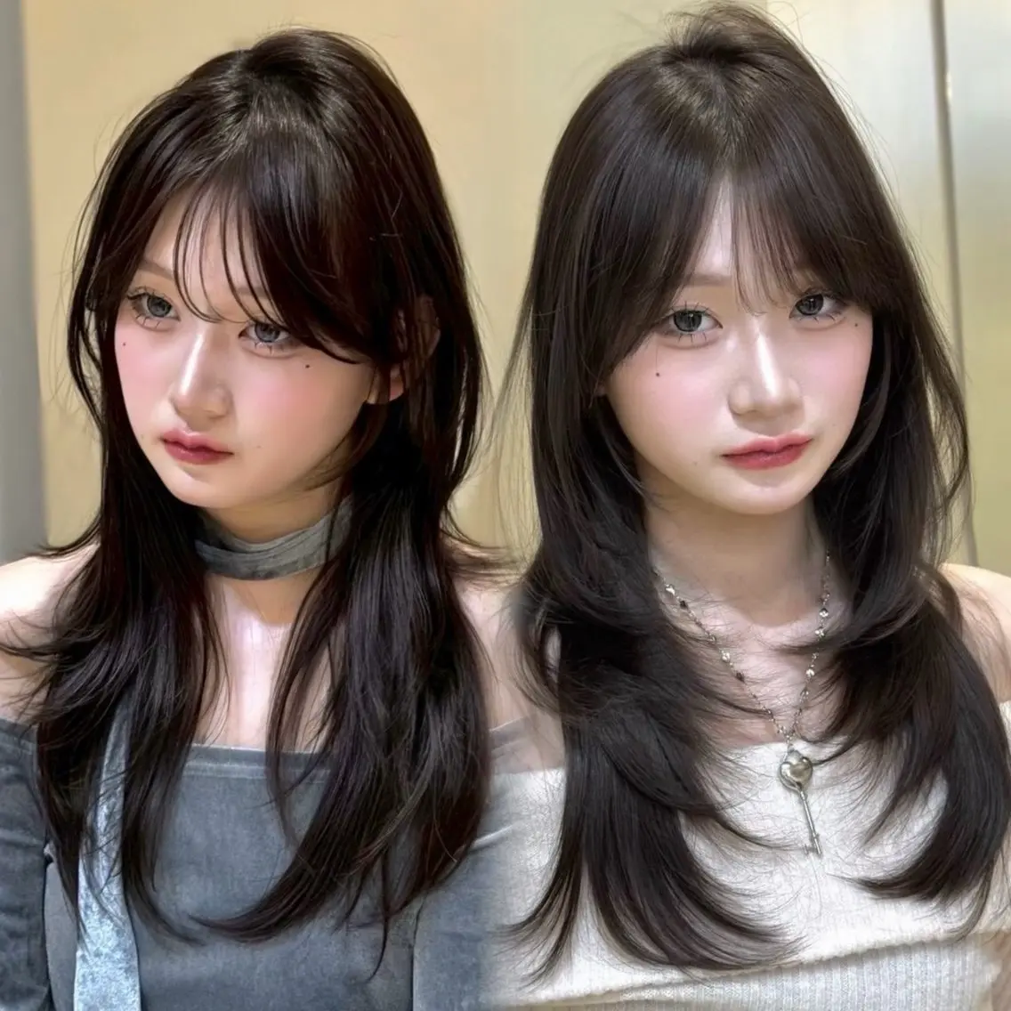 ロング カット ヘアカラー トリートメント 韓国レイヤー/顔周り 縮毛矯正/ 渡邊莉玖のヘアスタイル