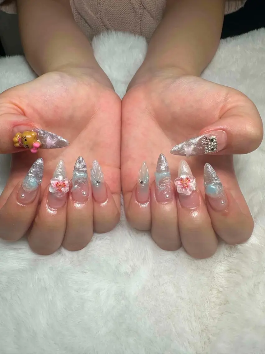 ネイル ハンドネイル ユリ🎀長さだし/ パラジェル/持ち込みのネイルデザイン