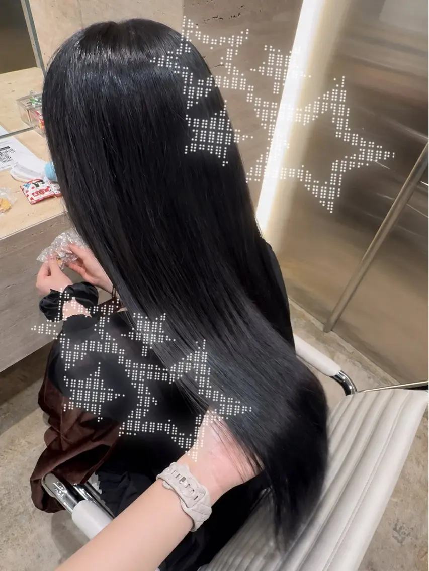 ロング カラー 黒髪 ブルーカラー ブルーブラック over hair 池袋　yuriaのヘアスタイル