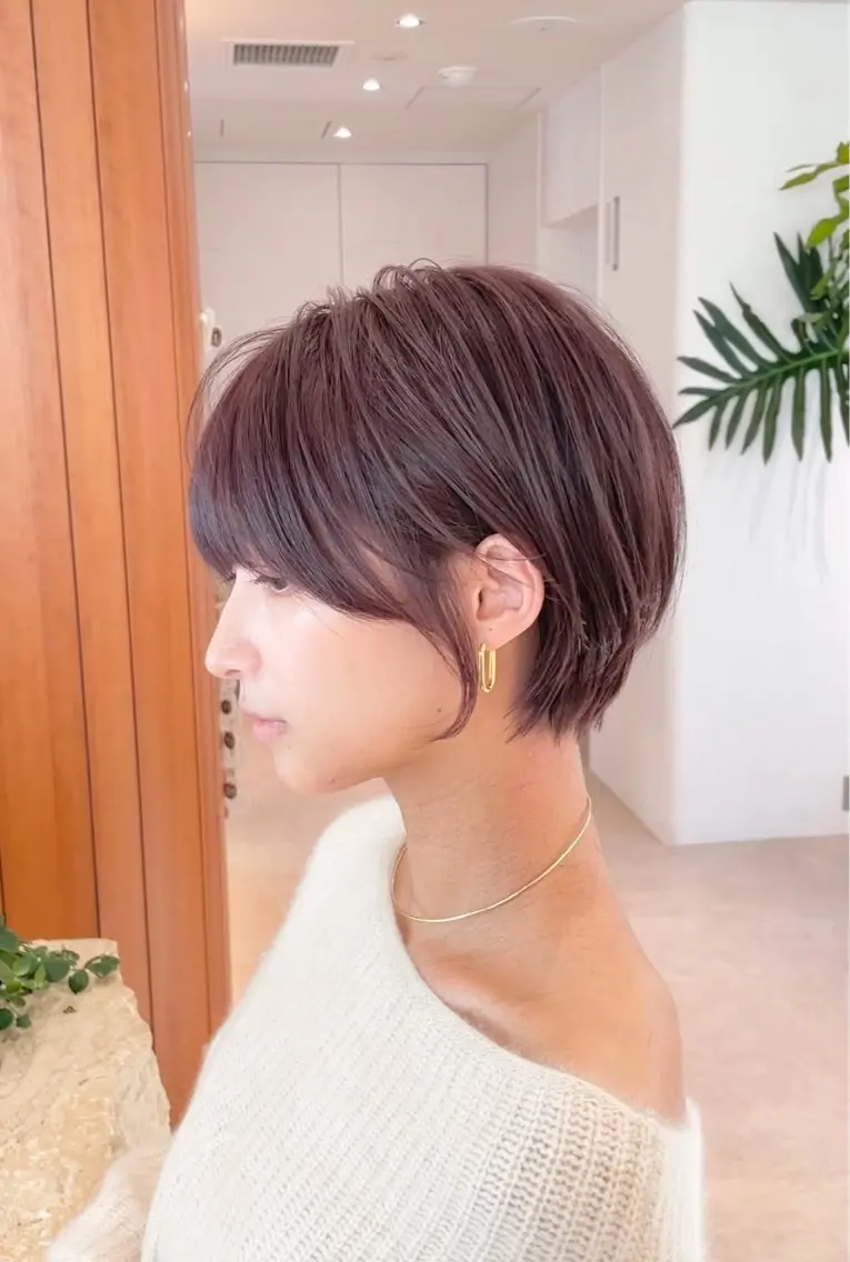ショート カラー パーマ ショートボブ ショートレイヤー ハンサムショート 丸みショート ボブ カット ヘアカラー 縮毛矯正 トリートメント 田中航平/渋谷ボブ/ レイヤーボブのヘアスタイル