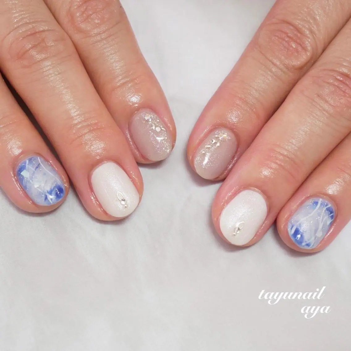 ネイル アートネイル ブルー ジェルネイル パラジェル 春ネイル ネイルサロン 【たゆnail】のネイルデザイン