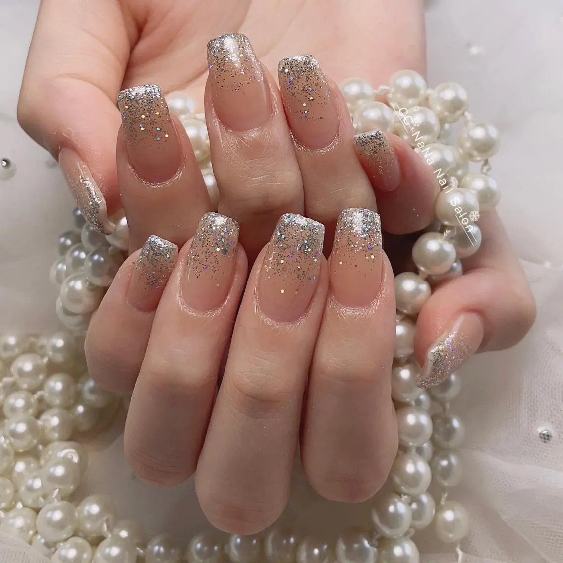 ネイル チークネイル 長さ出し フラッシュネイル フレンチネイル ハート 💎CC・NaNa 韓国風ネイル🌙Cのネイルデザイン