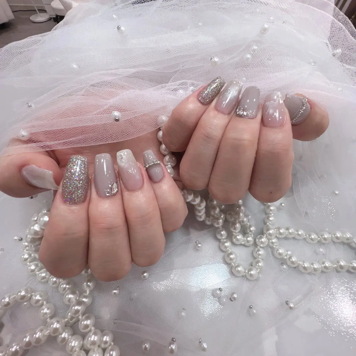 ネイル アートネイル フラッシュネイル フレンチネイル ジェルネイル ガラスフレンチ You&Me Yukiのネイルデザイン