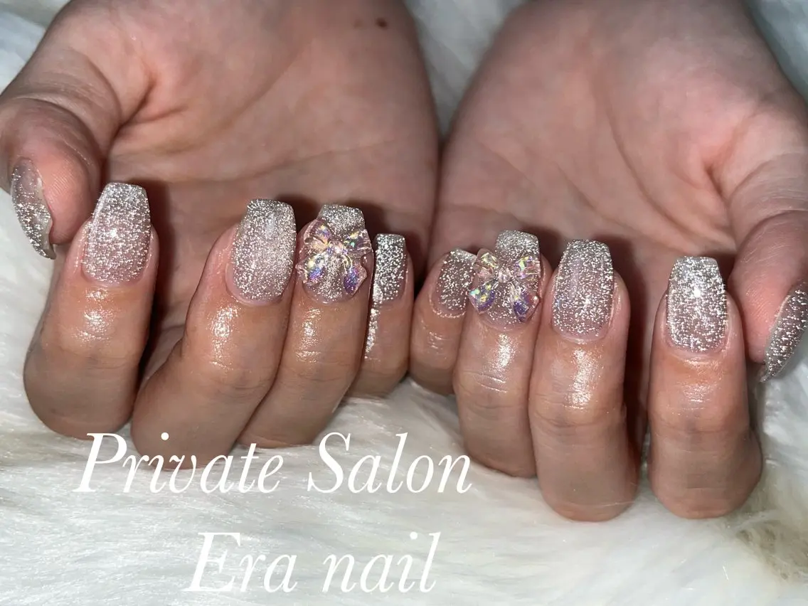 ネイル フラッシュネイル ワンカラーネイル リボン ハンドネイル Era nailのネイルデザイン