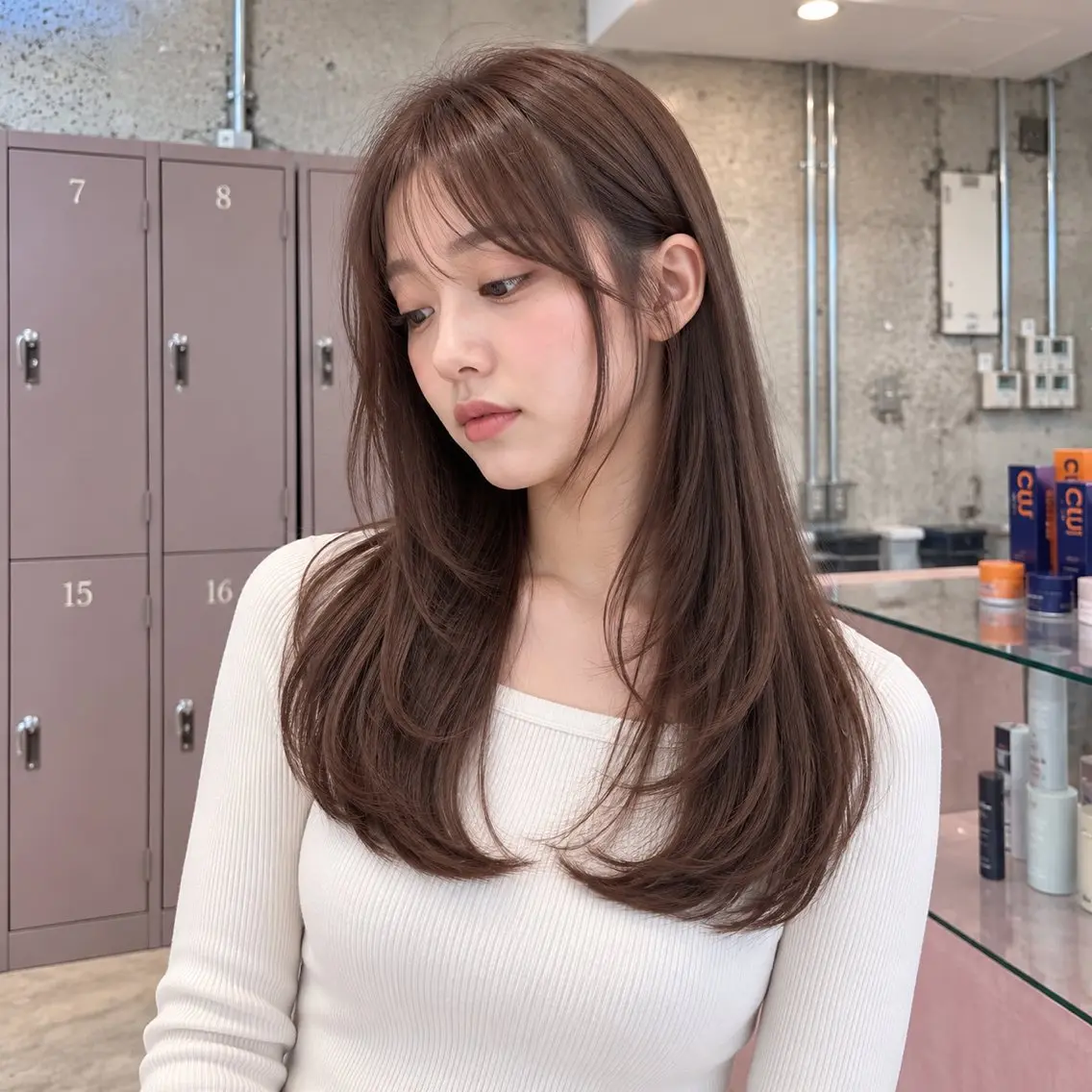 ロング カラー ロングレイヤー ブラウンカラー 透明感カラー 韓国風ヘア レイヤーカット カット ヘアカラー トリートメント 岡本康平/ダブル カラー/レイヤーのヘアスタイル