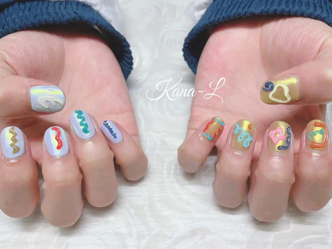 カラー ネイル オーロラネイル ニュアンスネイル ぷっくりネイル 芦辺 香奈のネイルデザイン