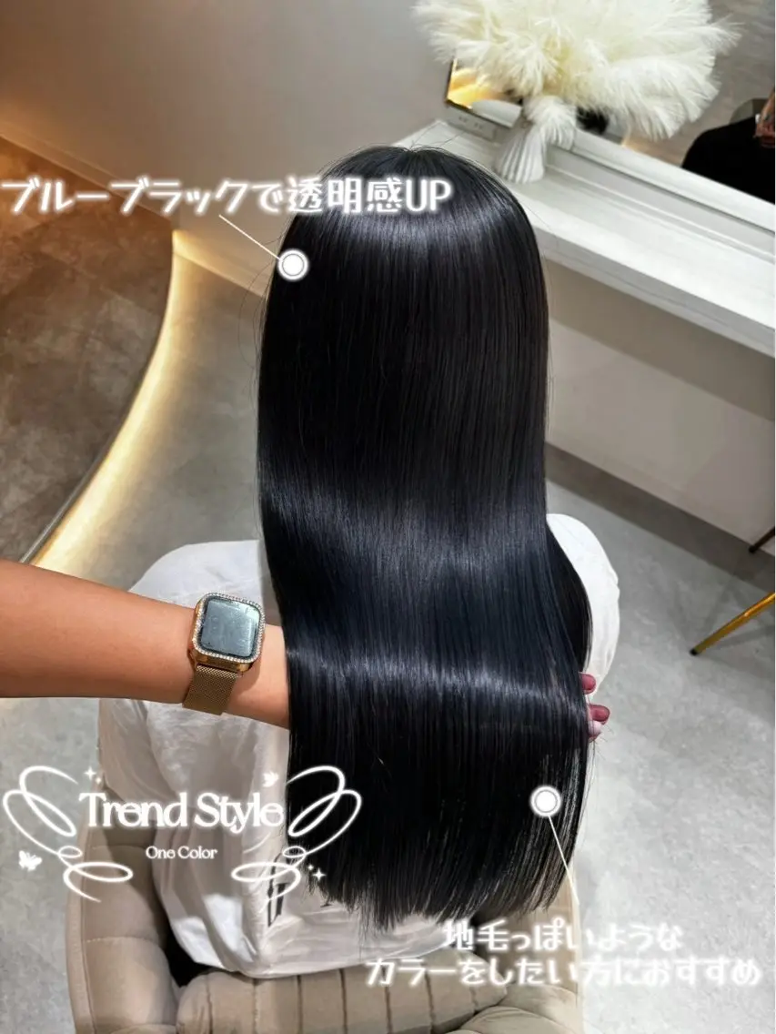 ロング カラー 黒髪 ブルーカラー ブルーブラック ヘアカラー トリートメント 🍑ももか🍑透明感 カラー/赤羽🦋のヘアスタイル