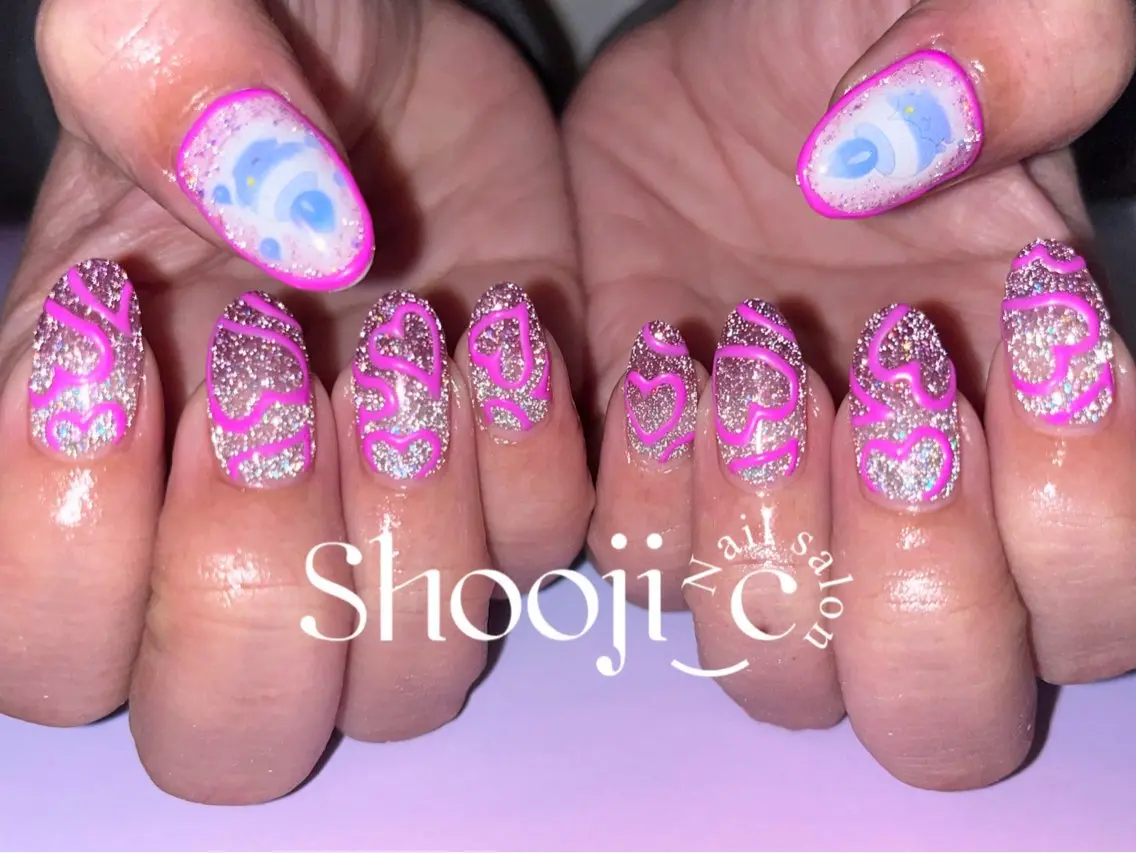 ネイル フラッシュネイル キラキラネイル ラメ(グリッター) バレンタイン Shooji_c Nail salonのネイルデザイン