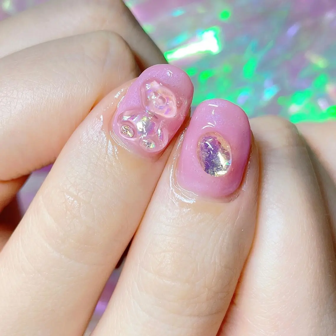 ネイル 氷ネイル・うるうるネイル 24時まで❤︎韓国、 ワンホンネイルのネイルデザイン