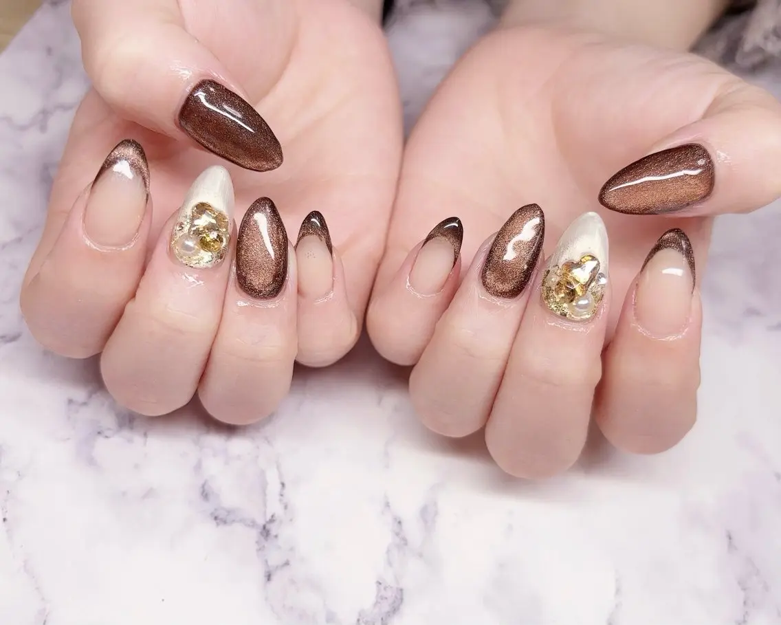 ネイル フレンチネイル マグネットネイル マグネットフレンチ バレンタイン ハンドネイル Nail_by N1のネイルデザイン