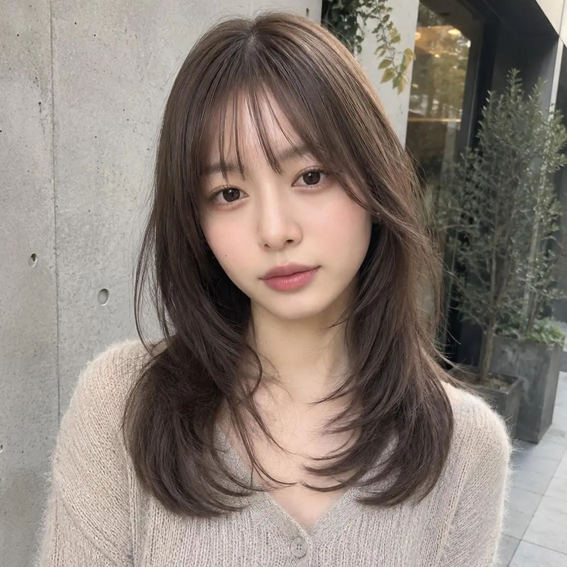 セミロング くびれヘア 韓国風ヘア レイヤーカット 小顔カット knit/yuuka topstylistのヘアスタイル