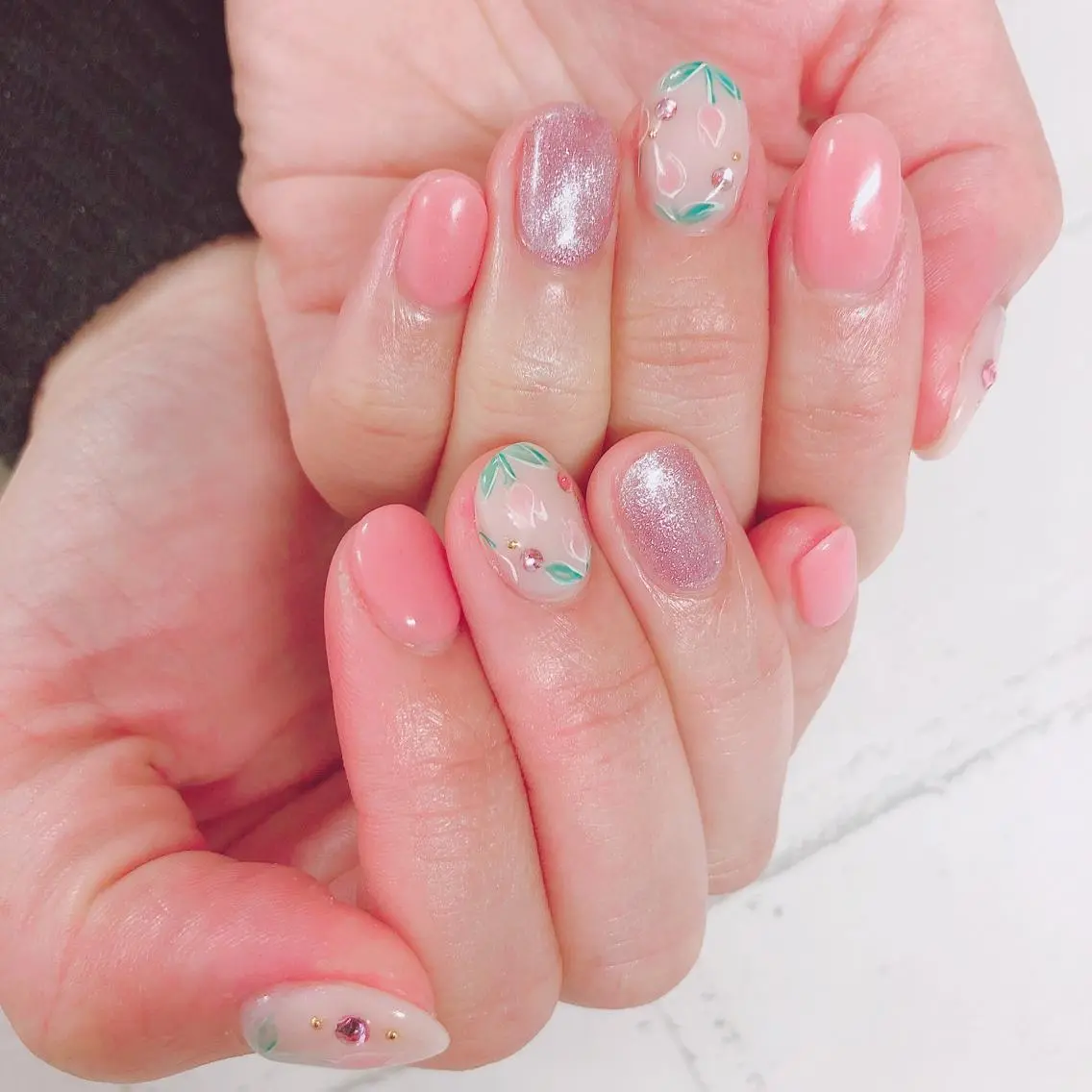 ネイル ジェルネイル マグネットネイル ピンク 春ネイル ono megumiのネイルデザイン