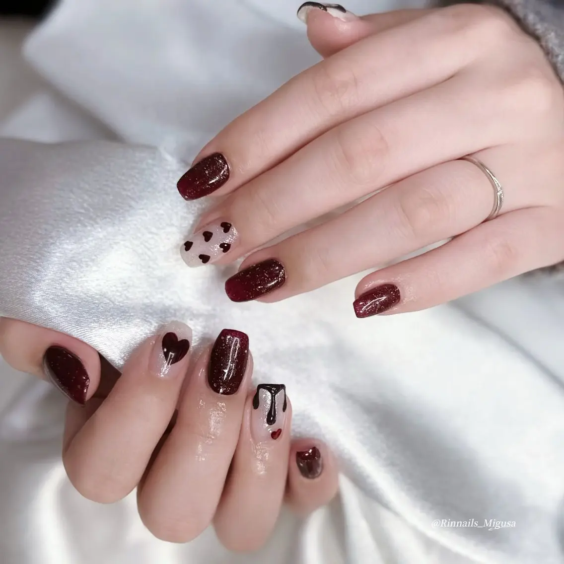 ミディアム 韓国風ヘア ハンドネイル RIN NAILS ᥫ᭡Migusaのネイルデザイン
