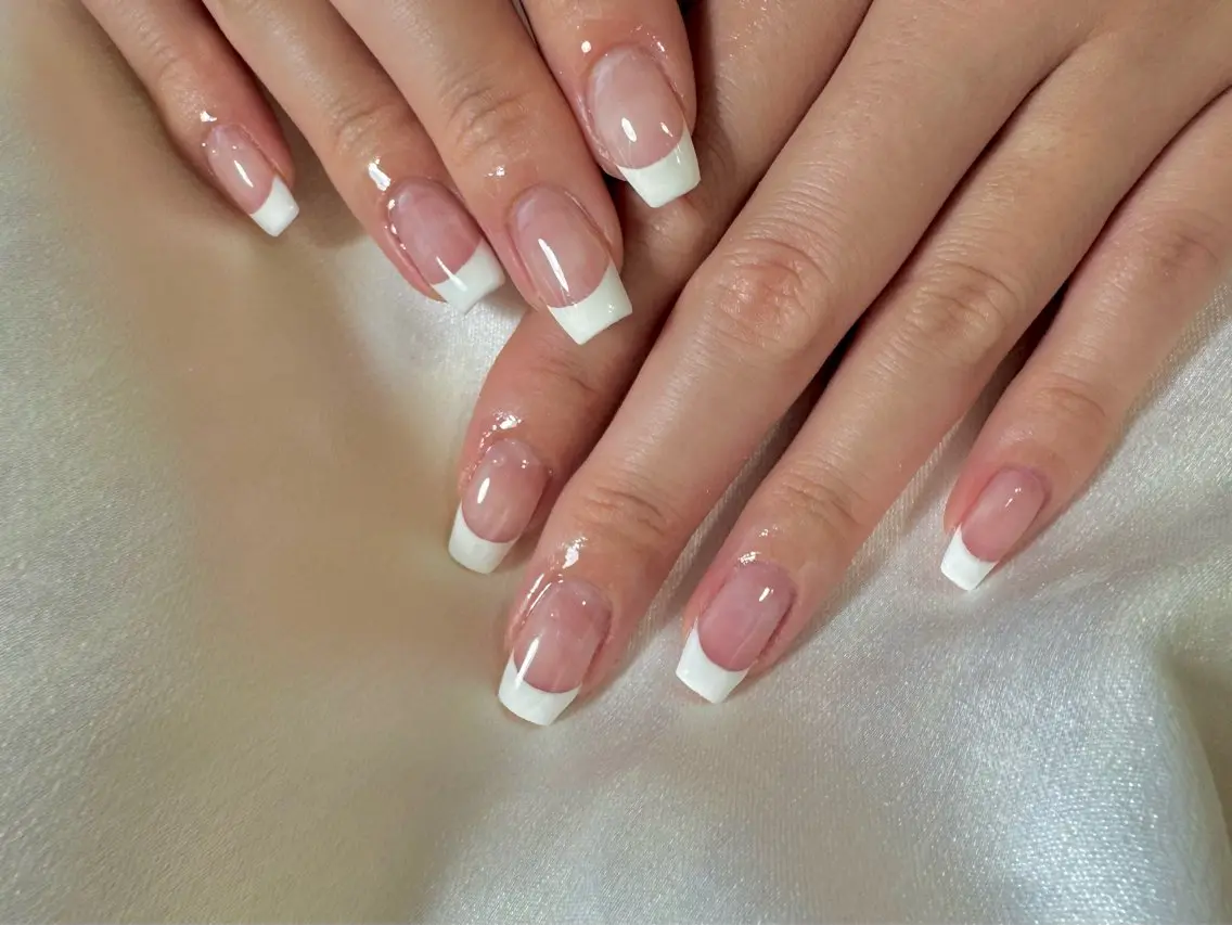 フレンチネイル💅🏻（ベースクリア・ラメライン付）オフありの写真