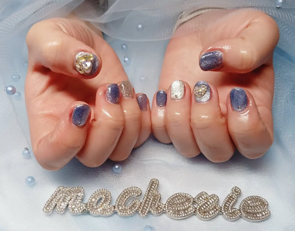 ネイル ブルー マグネットネイル ハンドネイル Nail Salon macherieのネイルデザイン