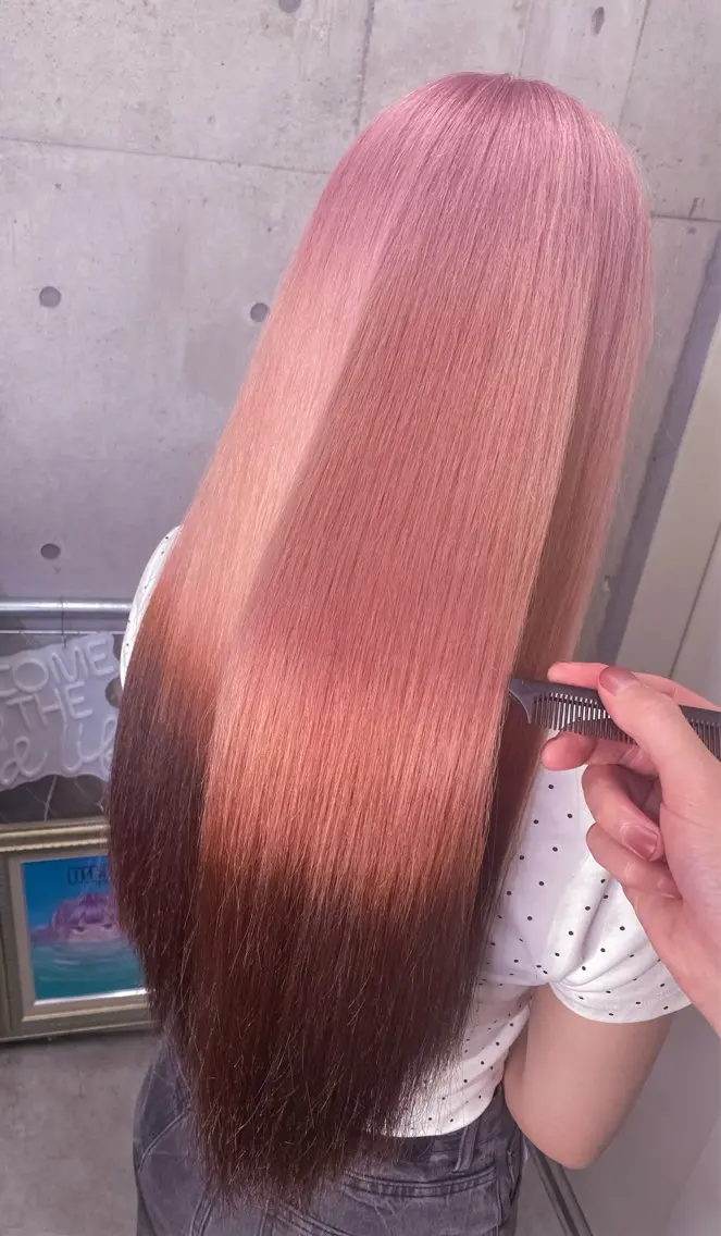 ロング カラー ベージュカラー ブラウンカラー ピンクカラー ピンクベージュ 國分 伸也のヘアスタイル