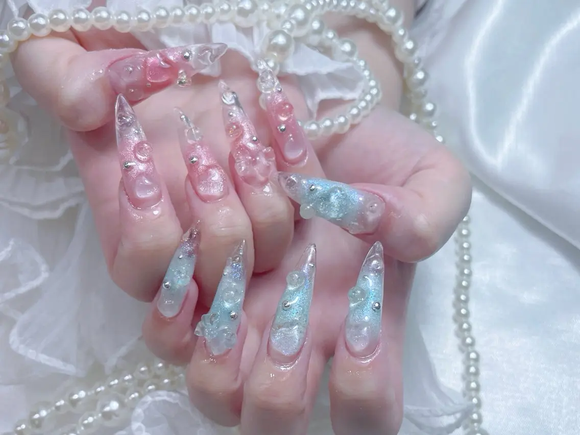 ネイル クリアネイル マグネットネイル 大理石ネイル(マーブル) 夏ネイル ワンホンネイル ハンドネイル princess👑 木戸 唯のネイルデザイン