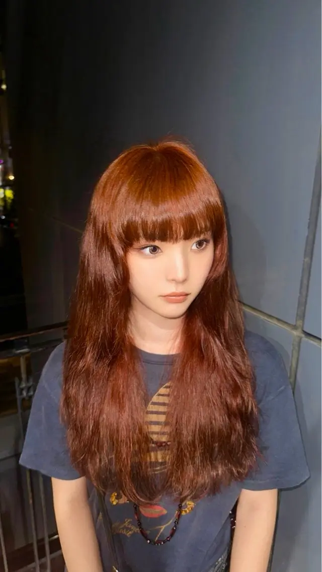セミロング カラー ブリーチ ダブルカラー ブリーチなしカラー オレンジ 藤井麗桜/ブリーチ /似合わせカットのヘアスタイル