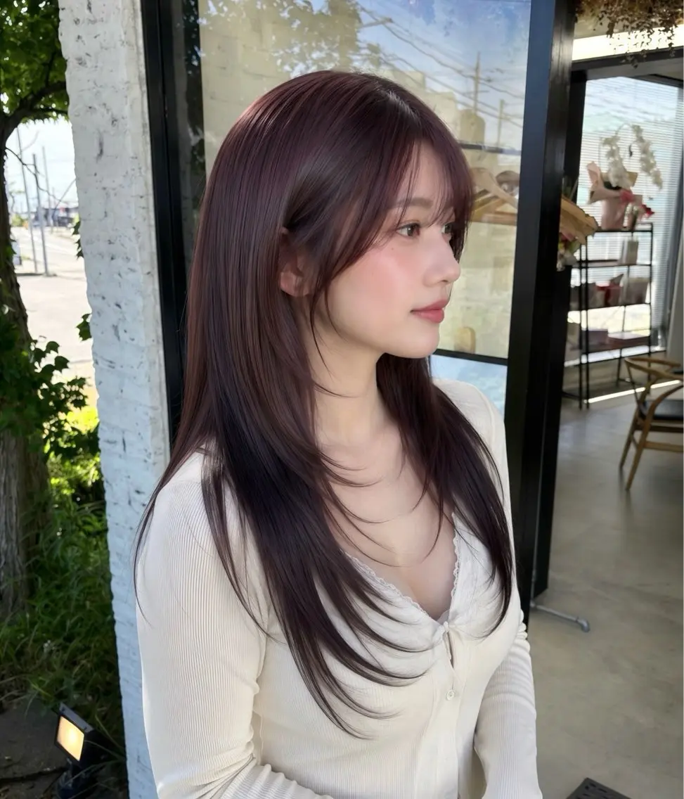 ミディアム カラー 透明感カラー 顔周りカット レイヤーカット 小顔カット カット ヘアカラー 韓国レイヤー/モテ髪 アベマ/マエダジュンのヘアスタイル