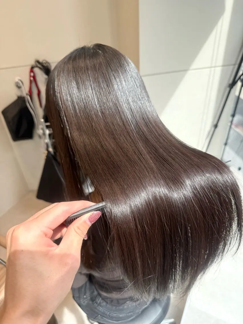 ロング パーマ ヘアアレンジ ストレートパーマ 縮毛矯正 トリートメント 縮毛矯正/髪質改善/ ブリーチ毛/木元渓太のヘアスタイル