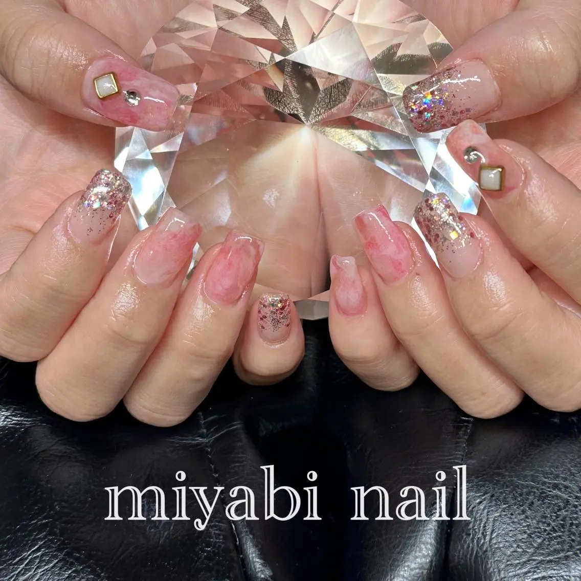 ネイル アートネイル ラメ(グリッター) ラメグラデーション 大理石ネイル(マーブル) 持ち込み ハンドネイル miyabi nail 桂川駅近くのネイルデザイン