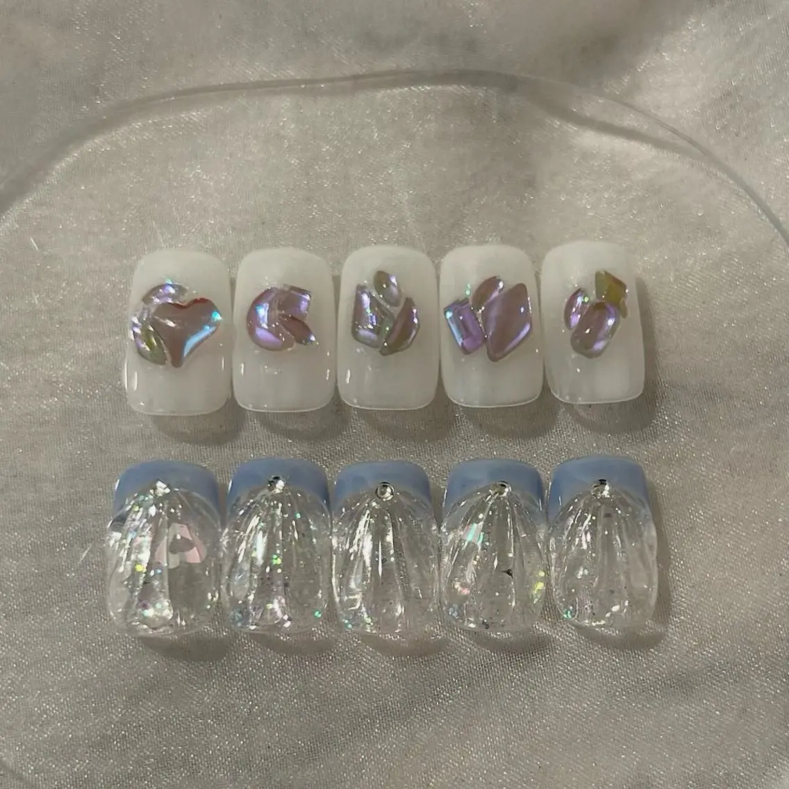 ネイル オーロラネイル フレンチネイル ガーリー ハート キラキラネイル ハンドネイル ハンドケア lylynail YUUKAのネイルデザイン