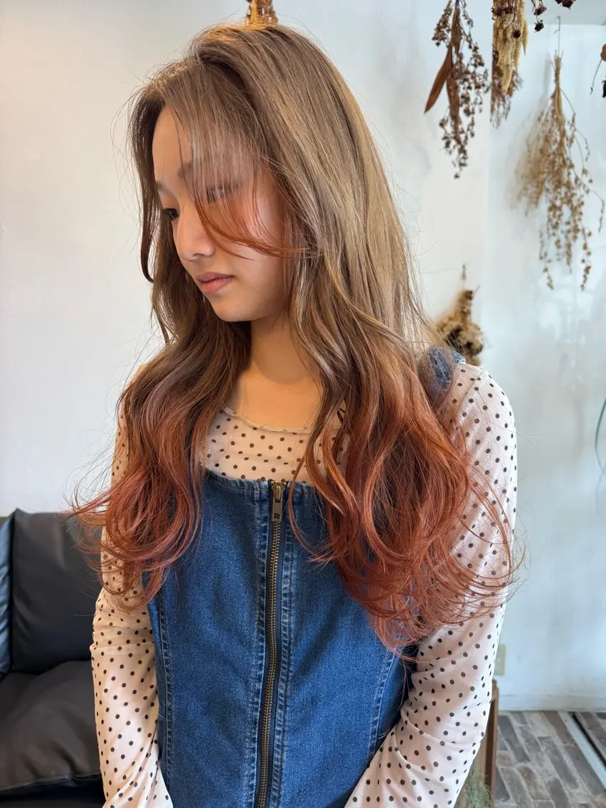 セミロング カラー ブリーチ オレンジ ヘアカラー m ā l o.🌷 サカモトマイコのヘアスタイル