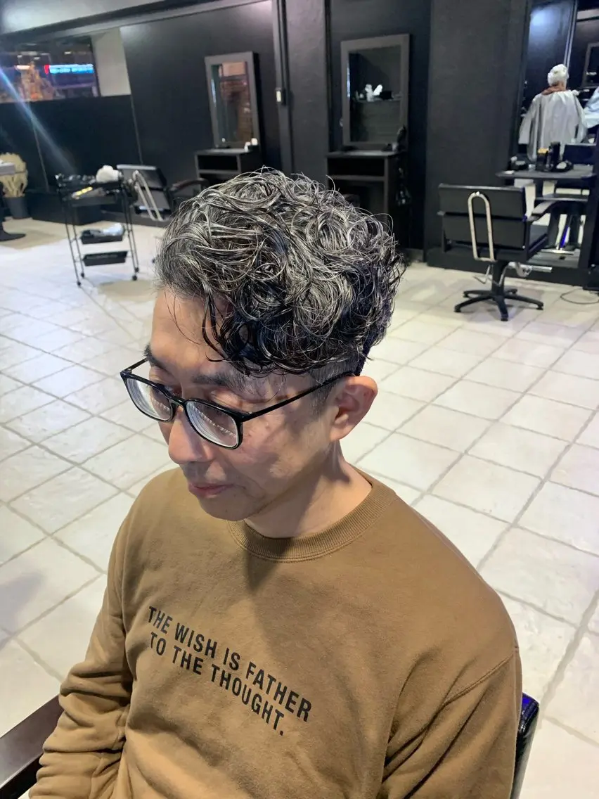 ミディアム メンズ カット パーマ ヘアセット メンズパーマ/難波/ 心斎橋　室園亮佑のヘアスタイル