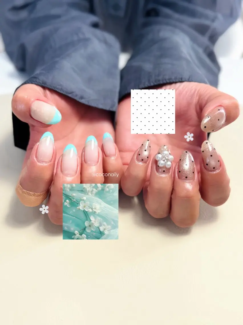 ネイル ドット フレンチネイル 韓国ネイル シンプルネイル ハンドネイル Coco Nailのネイルデザイン