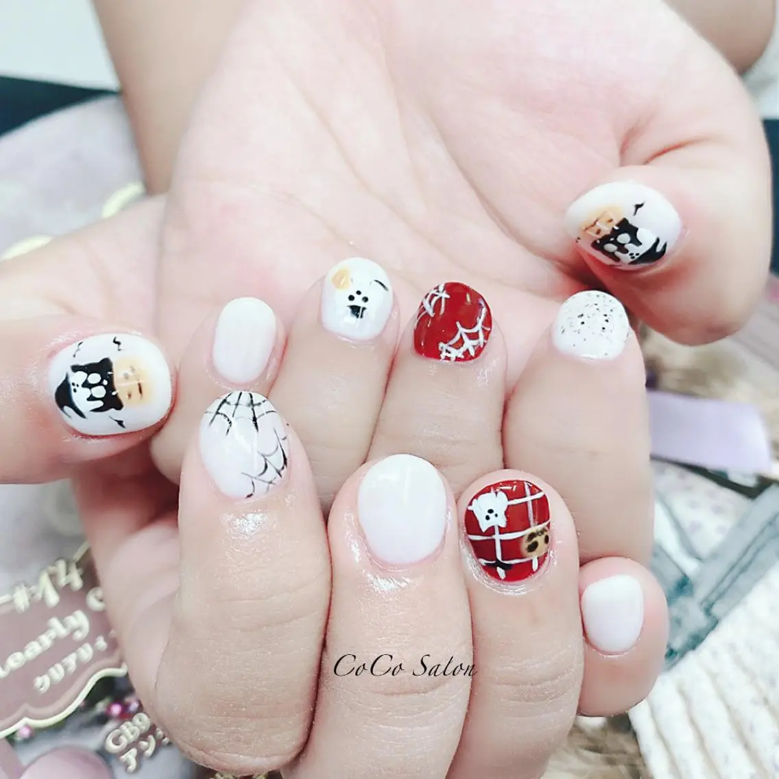 ネイル アートネイル ボルドー 長さ出し ジェルネイル ハロウィン ハンドネイル CoCoSalon ネイル/まつ毛予約のネイルデザイン