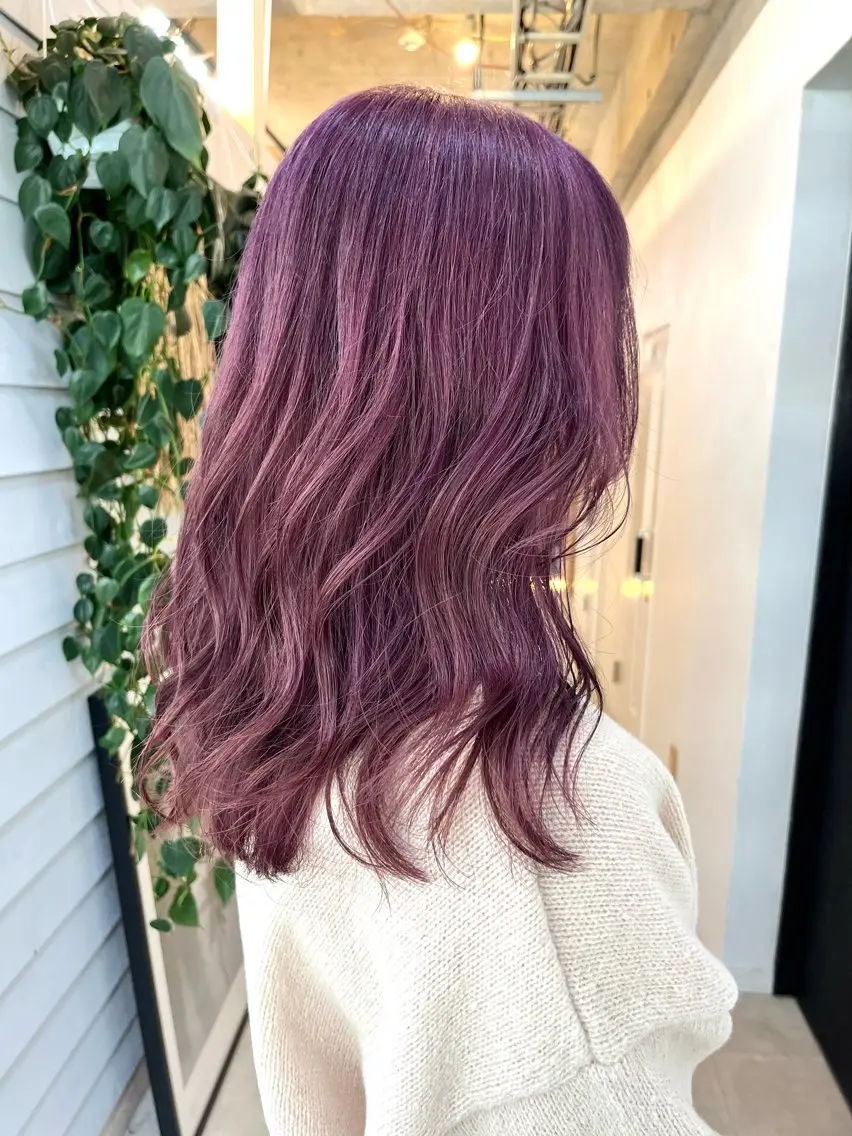 ミディアム カラー ラベンダーカラー ピンクカラー ピンクラベンダー ヘアカラー トリートメント ブリーチ有無Wカラー メンズパーマ大成のヘアスタイル