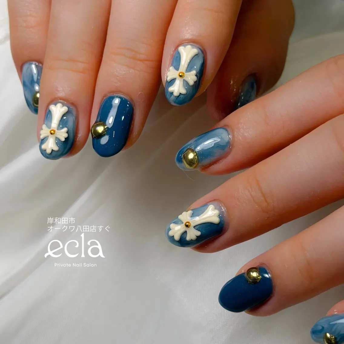 ネイル ブルー ぷっくりネイル ハンドネイル Nail Salon ecla 〜エクラ〜のネイルデザイン