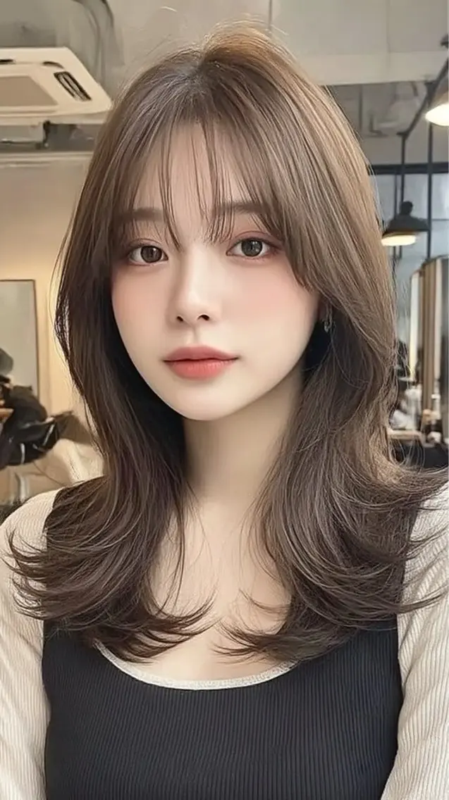 セミロング カラー ヘアカラー 韓国×艶ハイトーンが かわいい✨️リオ🍒のヘアスタイル