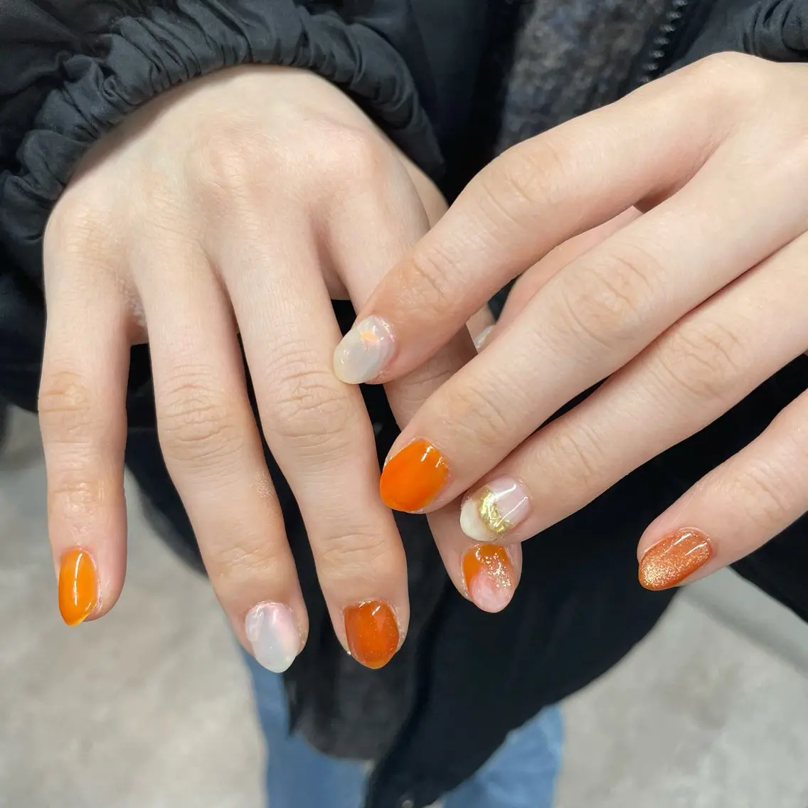 ネイル ニュアンスネイル オレンジ ハンドネイル Bianca川越西口 KITAZAKI🫧のネイルデザイン