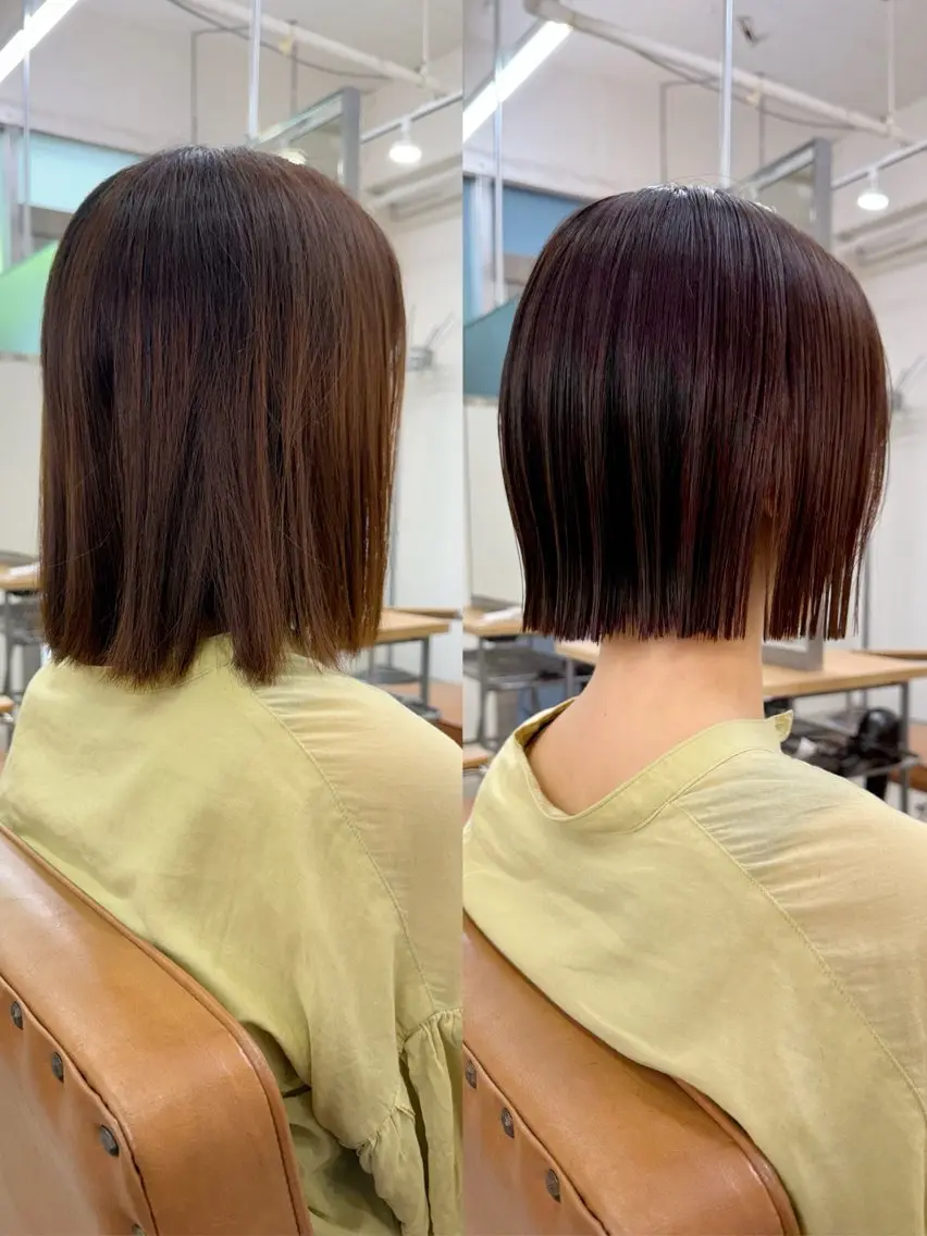 ミディアム 切りっぱなしボブ ボブ カット ヘアカラー 縮毛矯正 須藤　優真 切りっぱなしボブのヘアスタイル