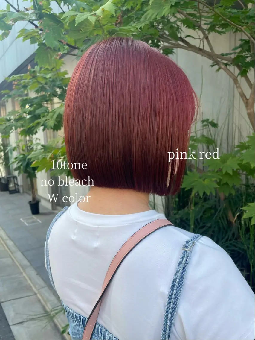 ミディアム カラー 切りっぱなしボブ ブリーチ ダブルカラー ブリーチなしカラー ピンクカラー カット ヘアカラー トリートメント ハッシュカット 暖色カラー/伊藤菜月のヘアスタイル
