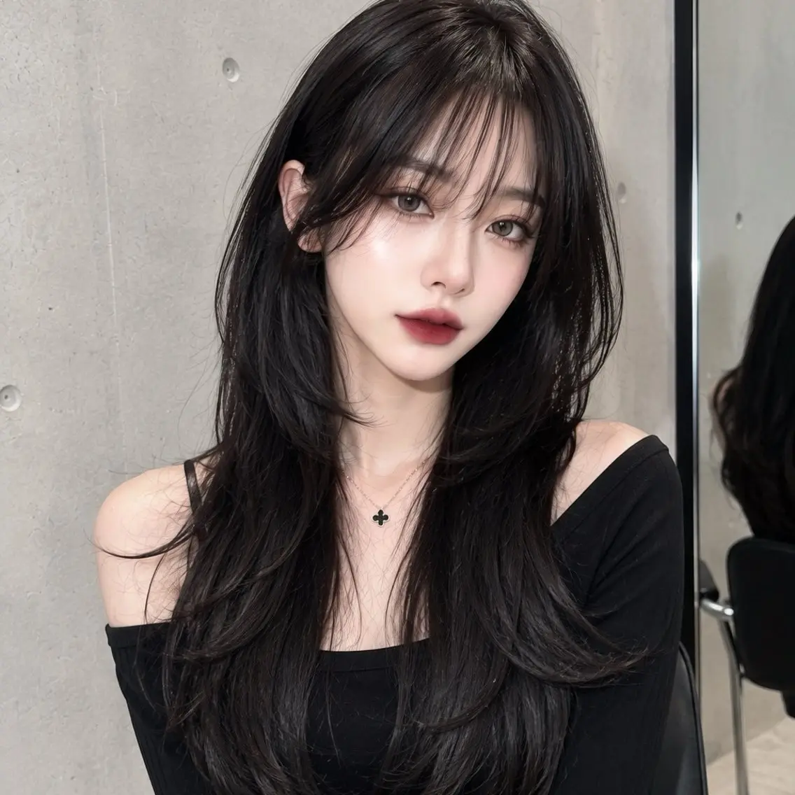 ロング カラー アディクシーカラー 黒髪 くびれヘア レイヤーカット カット ヘアカラー トリートメント レイヤー/くびれ巻き /ブリーチなしカラーのヘアスタイル