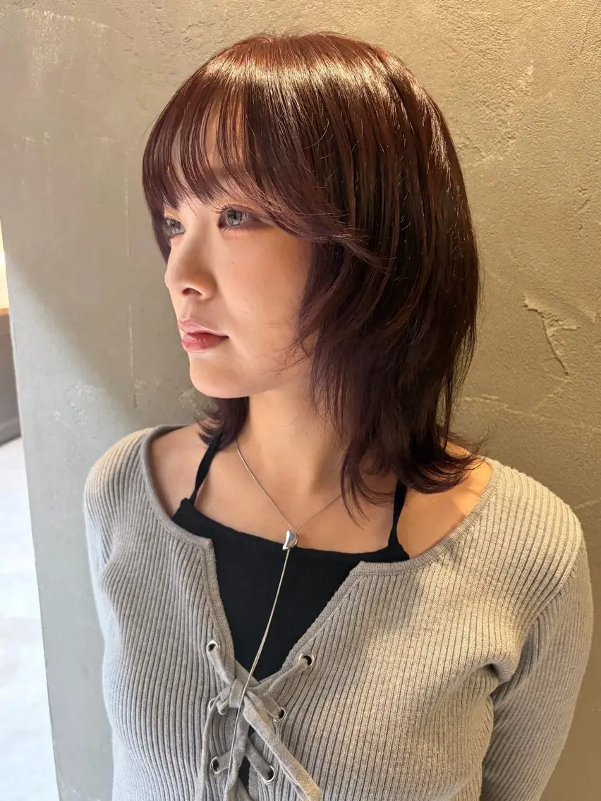 ミディアム レイヤーカット 似合わせカット 小顔カット カット ヘアカラー 岡大前ハッシュカット ×髪質改善/松島大己のヘアスタイル