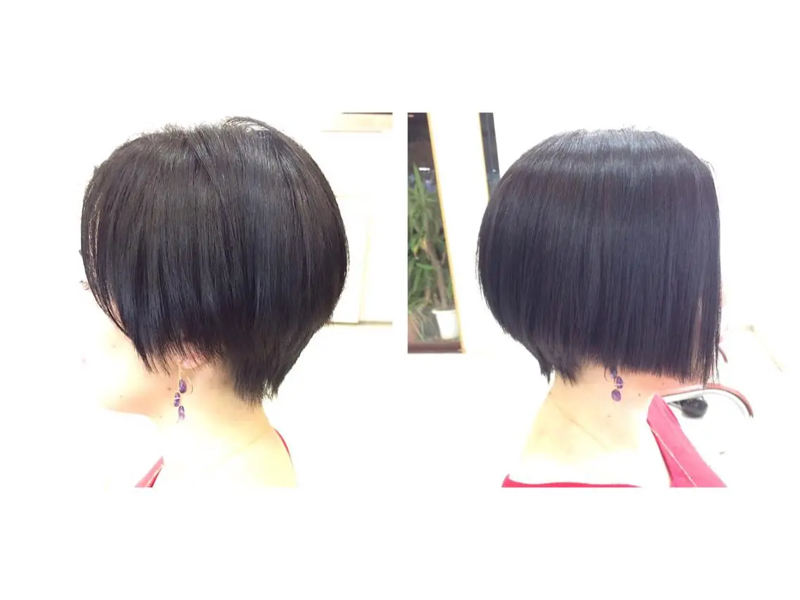 ショート カラー 黒髪 ボブ カット ヘアカラー トリートメント いけだ ゆうのヘアスタイル
