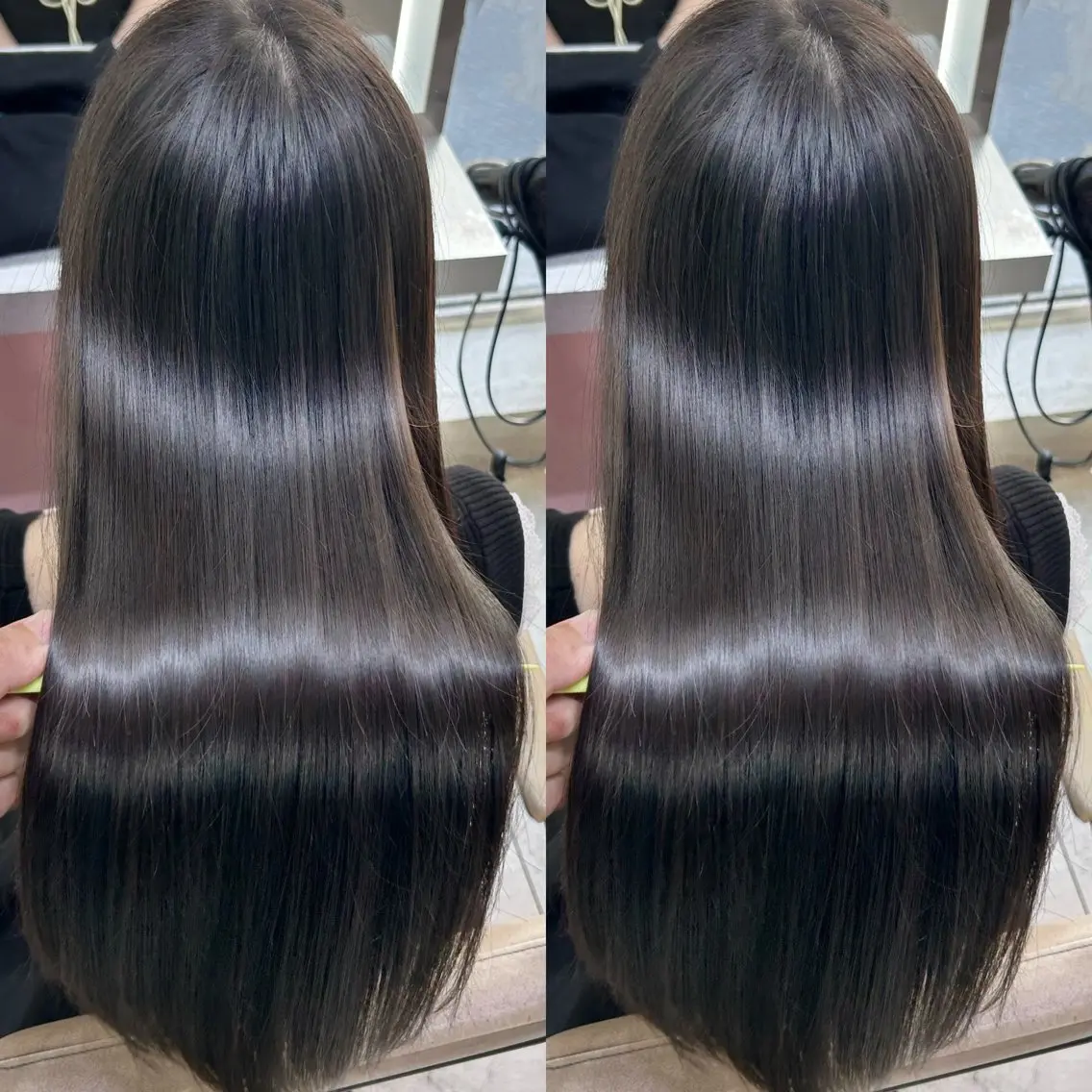 セミロング カラー カット 縮毛矯正 トリートメント ボブ×艶髪｜ 艶カラー🩶石橋怜大のヘアスタイル
