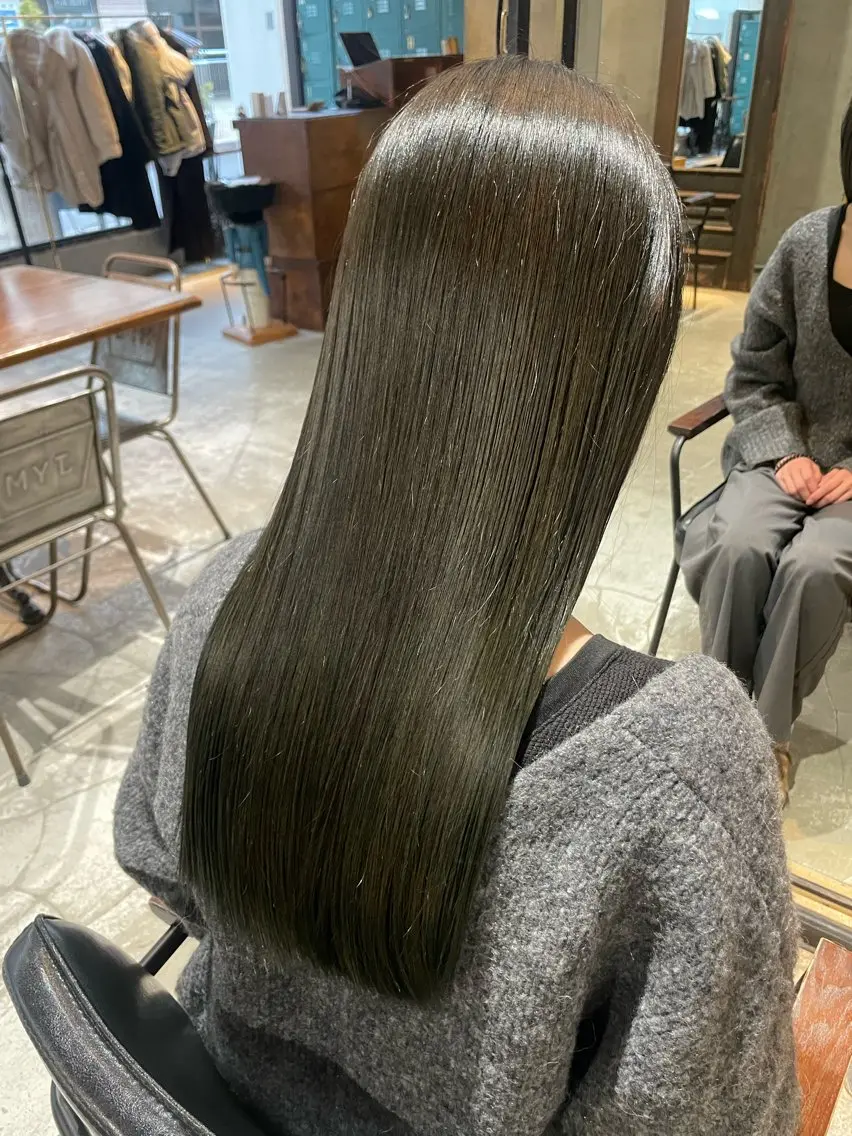💫髪質改善💫うる艶カラー＋髪質改善コスメストレート+カット+ケラチントリートメントの写真