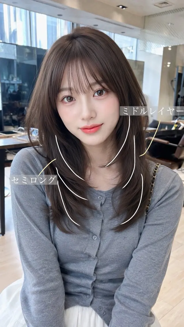 セミロング トリートメント カット ヘアカラー 透明感カラー/韓国レ イヤー/宮下知也のヘアスタイル