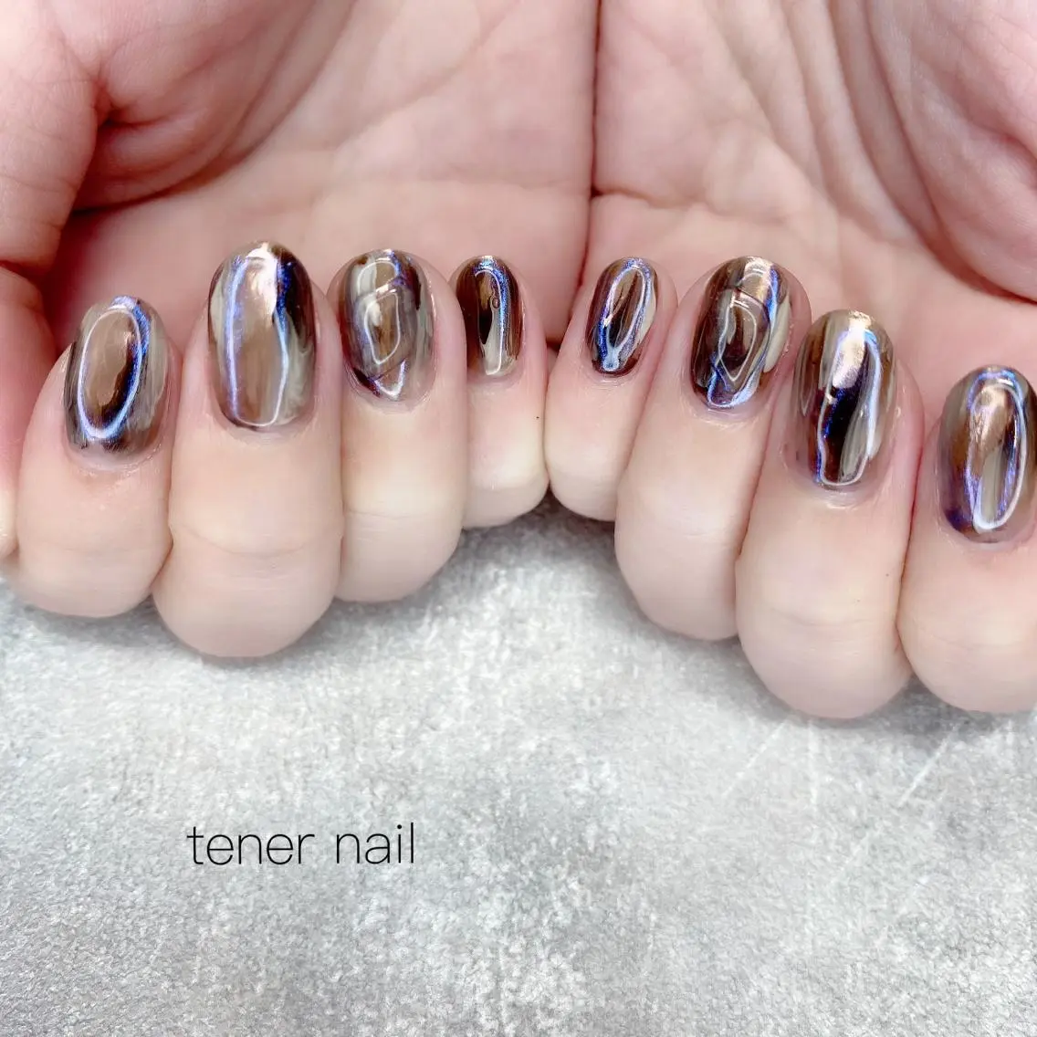 ネイル オーロラネイル ブルー ブラウン テネルネイル tener nailのネイルデザイン
